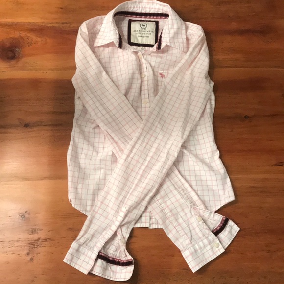 Abercrombie & Fitch pink plaid women’s button down - Picture 3 of 11